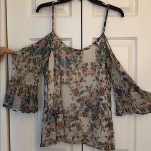 Lucky Brand Floral Cold Shoulder Top Size L
